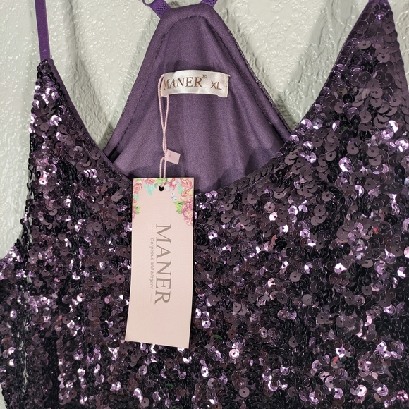 Elegant Purple Sequin Dress - Picture 3 of 10